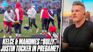 Patrick Mahomes \& Travis Kelce Kick Justin Tuckers' Equipment During Pregame, Were They Wrong?