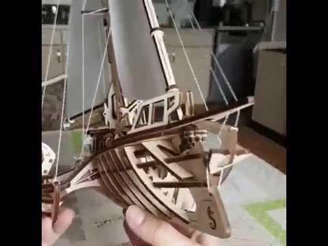 Тримаран Мерихобус (UGEARS) - сборная деревянная модель, 3d пазл - YouTube