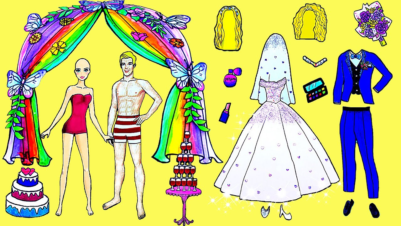 Colectivo Alfabeto pala Muñecas De Papel De Vestir - Concepto De Traje De Boda De Barbie Y Ken En  La Playa - YouTube