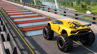 Cars vs 100 Container Speedbumps x 100 Potholes Challenge |👑BeamNG Drive screenshot 2