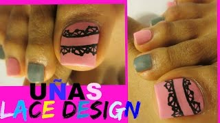 Decora tus uñas de pies con lace design /Pretty lace design toe nail art