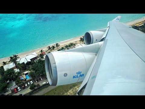 FAST Takeoff u0026 IMMEDIATE Right Turn - KLM Boeing 747-400 [PH-BFL] Takeoff from St. Maarten