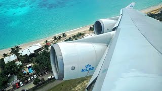 FAST Takeoff & IMMEDIATE Right Turn  KLM Boeing 747400 [PHBFL] Takeoff from St. Maarten