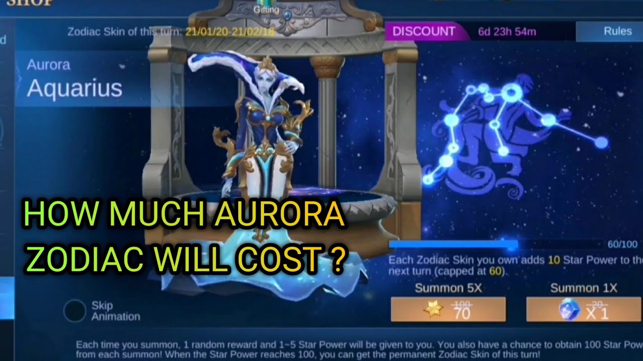 How Much Aurora Aquirus Zodiac Skin Will Cost ? Zodiac Summon mlbb Guide For Aurora Zodiac