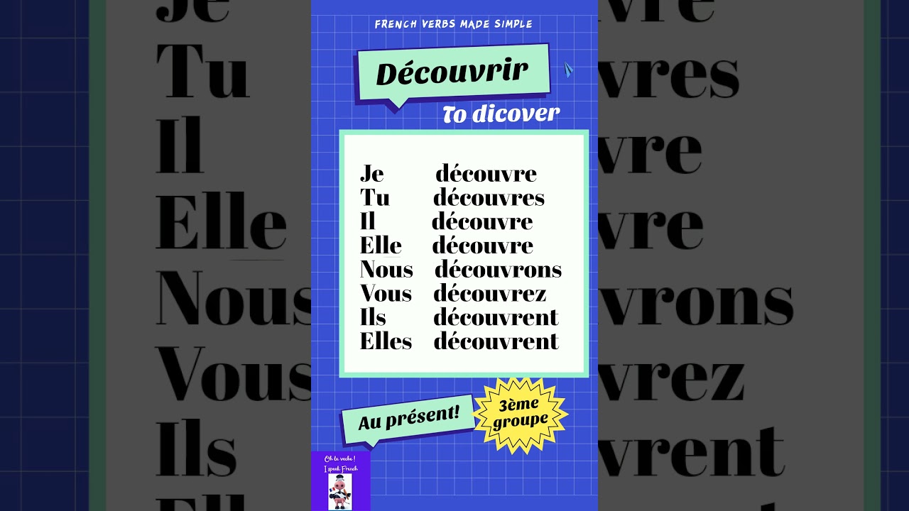 Conjugaison du Verbe Découvrir (to discover) au présent /Conjugation of "Découvrir" in present tense