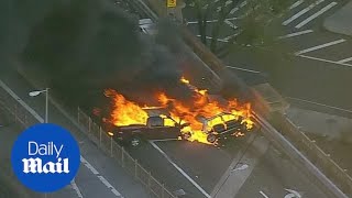 Fiery car crash shuts down Brooklyn Bridge and leaves one dead