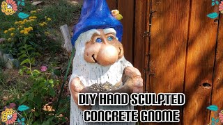 DIY Hand Sculpted Large Concrete Garden Gnome #gnomes #concretesculpture #birdfeeder
