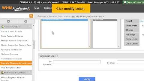 Upgrade or downgrade accounts in WHM