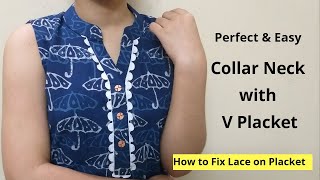 Collar Kurti Neck Design With V Placket || Neck Design || Easy cutting and stitching