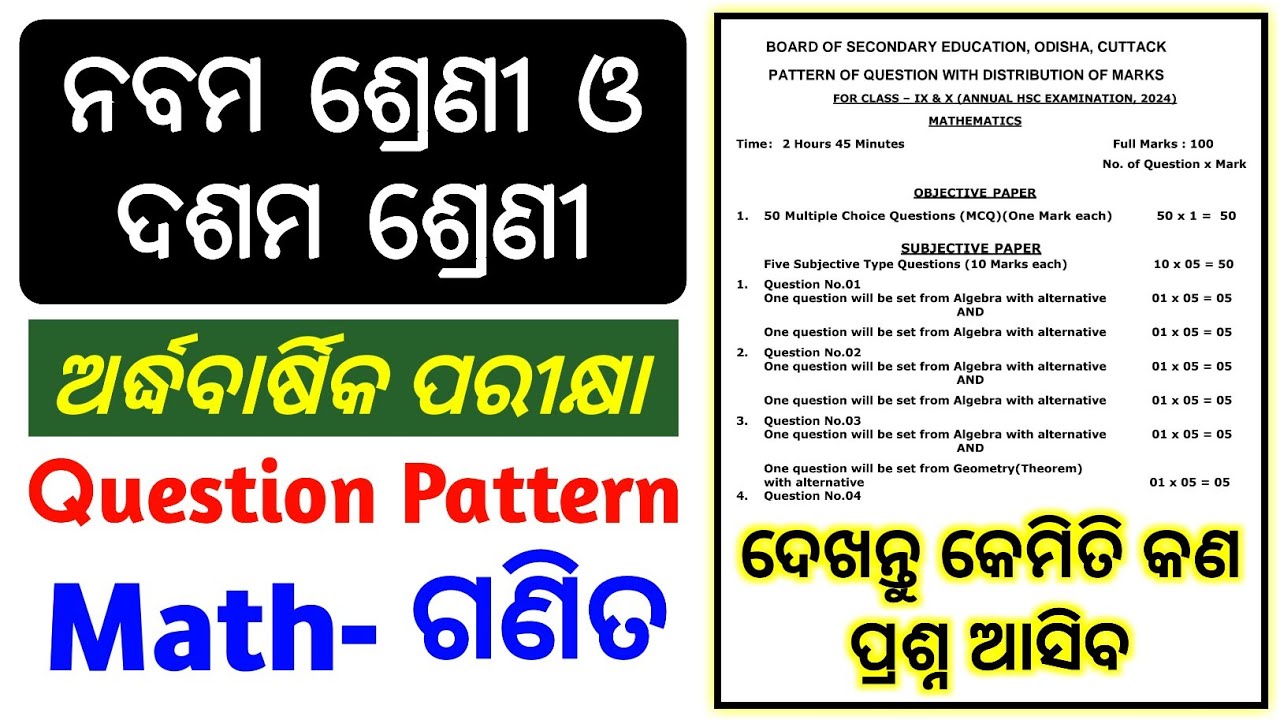 9th & 10th Class Half-yearly Exam Question Pattern 2024 / Mathematics # ...