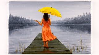 картинка: Как писать атмосферные дождливые сцены акрилом: мастерство отражений и тумана