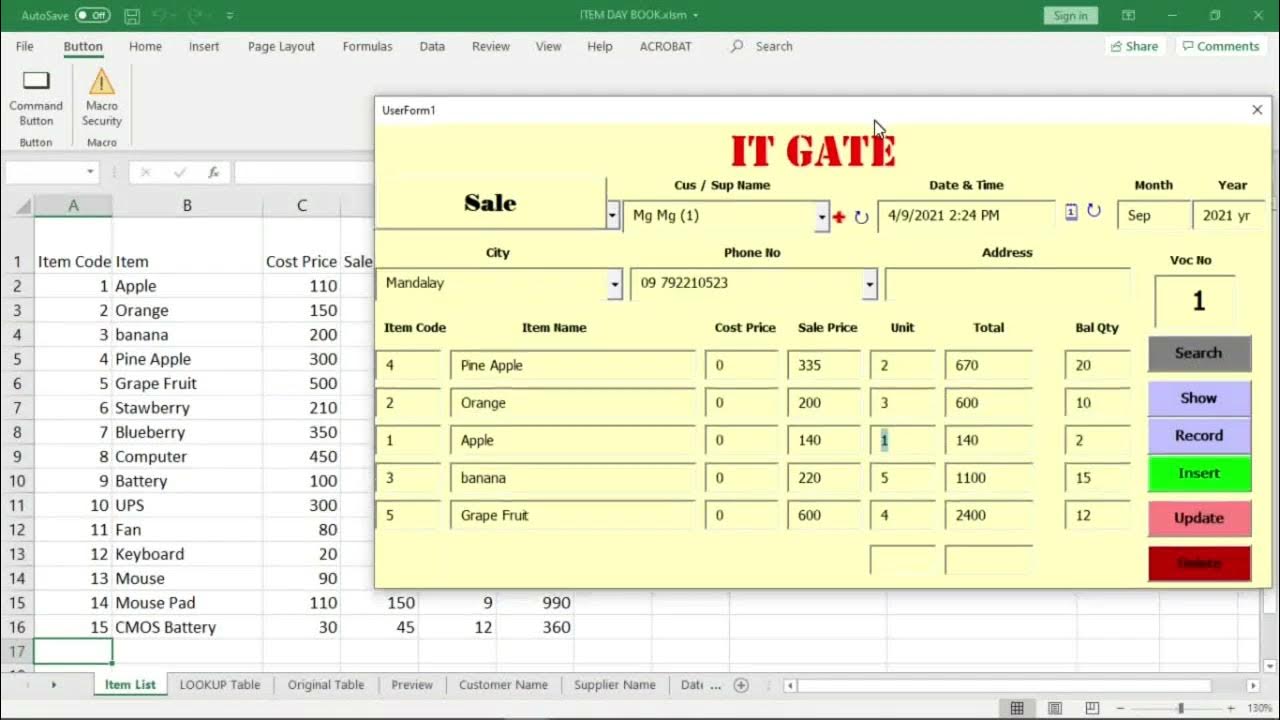Simple POS (Point of sale system) Creation in Excel using VBA