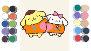 How to coloring and sand painting Sanrio Pompompurin and Macaroon