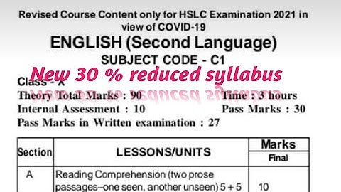 HSLC 2021 New Revised syllabus of English| HSLC 2021 reduced 30 % Syllabus