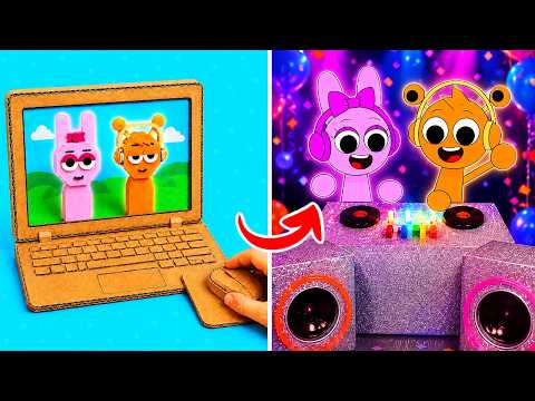 LEGO Sprunki Came To Life! *Crafting Adventures of 2D Pinki and Oren - Fun DIY Cardboard Gadgets*