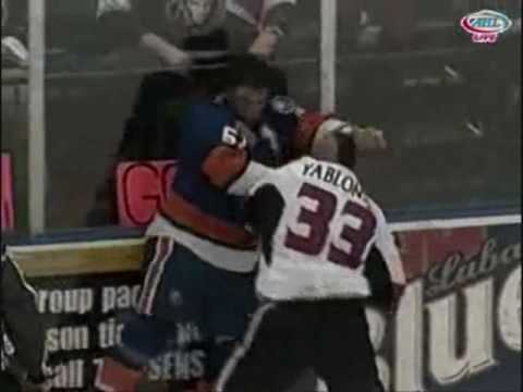 AHL heavyweight hockey fight between Jeremy Yablonski of the Binghamton Senators and Trevor Gillies of the Bridgeport Sound Tigers from the Broome County Arena in Binghamton, New York on January 23, 2010