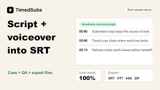 Script + Voiceover into SRT with TimedSubs