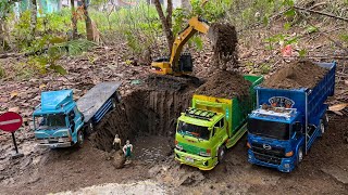 Aksi #76 RC TRUK HINO ANGKUT TANAH MERAH OVERLOAD!! EXCAVATOR HUINA 1580 KERJA EKSTREM 😱
