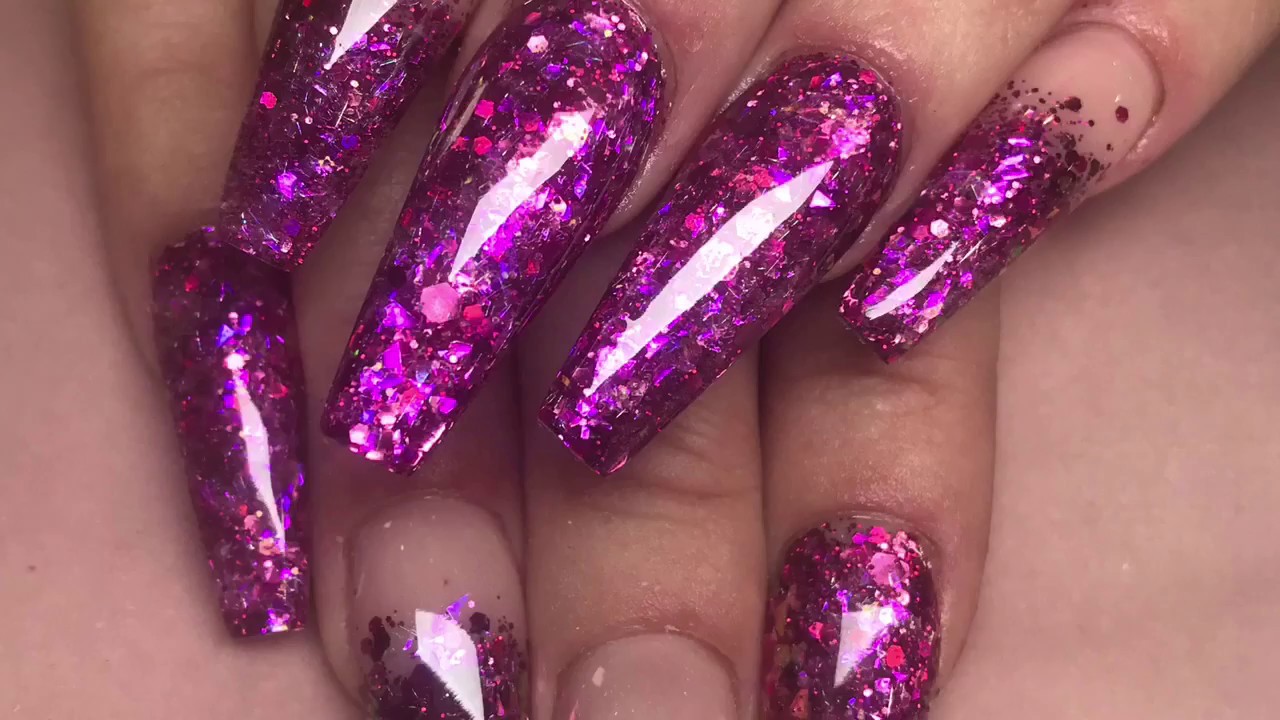 Plum Nails Acrylic Nails Layering Glitters Youtube
