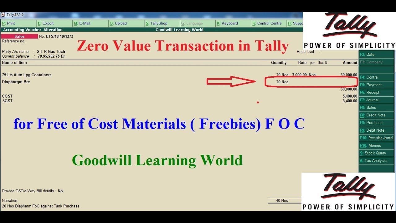tally erp 9 advance features how to enter freebies f o c foc sales
