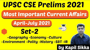 UPSC CSE Prelims 2021 - Most Important Current Affairs April to July 2021 for UPSC Prelims Set 2