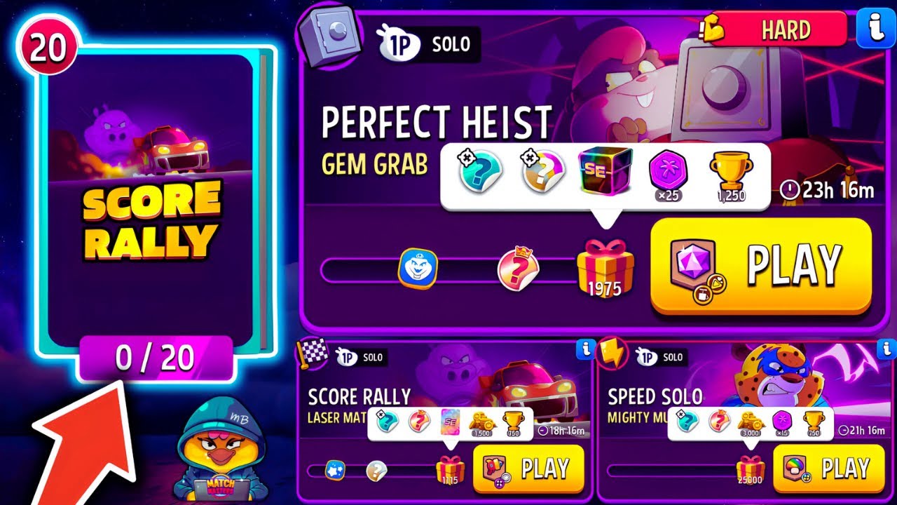 CHALLENGE ALBUM: SCORE RALLY🔥 x3 Solo: HARD Gem Grab, Laser Matches, Mighty Mushrooms