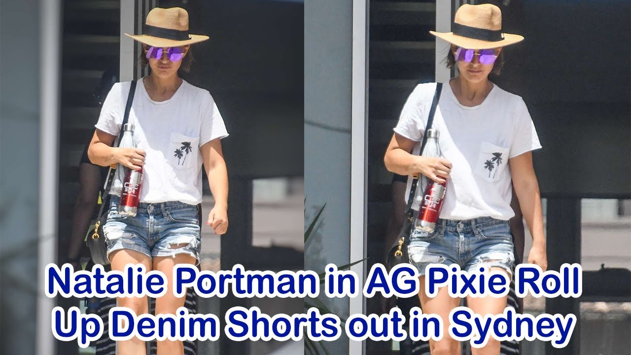 Natalie Portman in AG Pixie Roll Up Denim Shorts out in Sydney