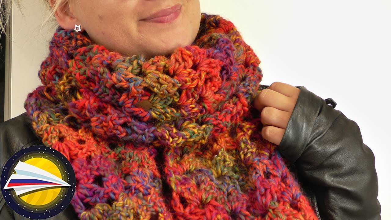 Вяжем шарф на осень крючком | Уютный шарф в дырочку своими руками | Вязание осенних вещей крючком