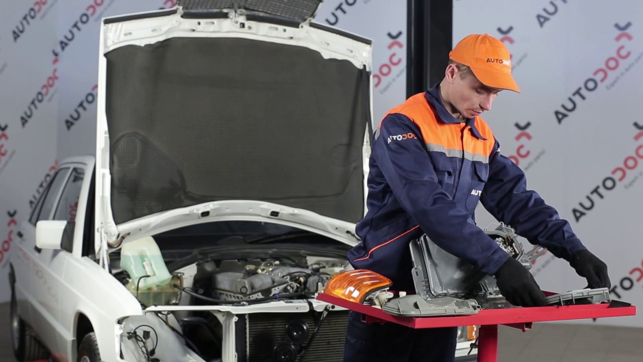 How to change a headlight on MERCEDES-BENZ 190 W201 TUTORIAL | AUTODOC