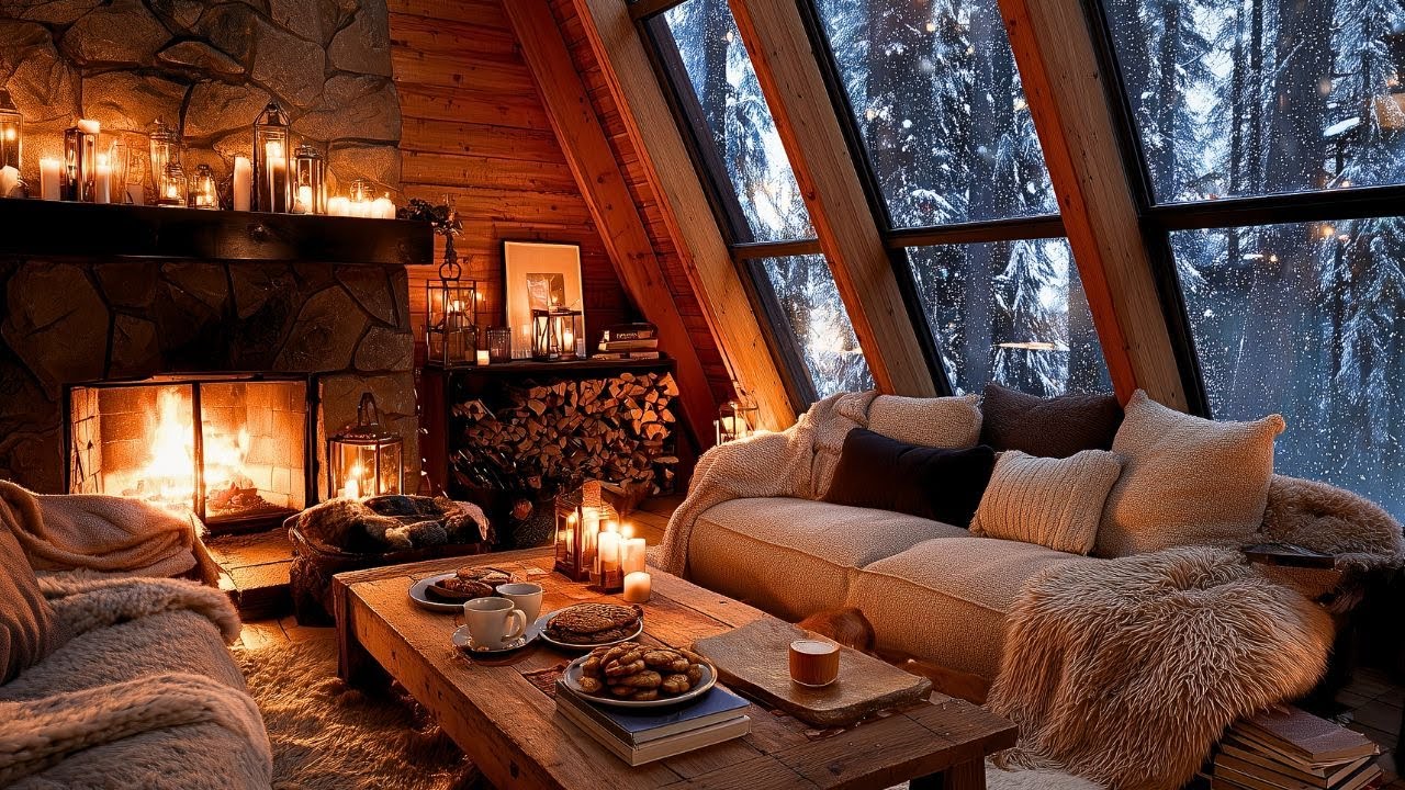 Fireplace Sounds & Calm Piano — Winter Cabin Ambience 🔥