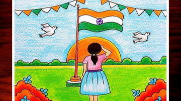Independence Day Scenery Drawing|How To Draw Indian National Flag|Har Ghar Tiranga Drawing Easy