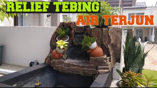 Proses pembuatan relief tebing kolam air terjun