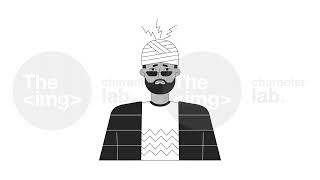African american man with bandaged head bw outline cartoon animation