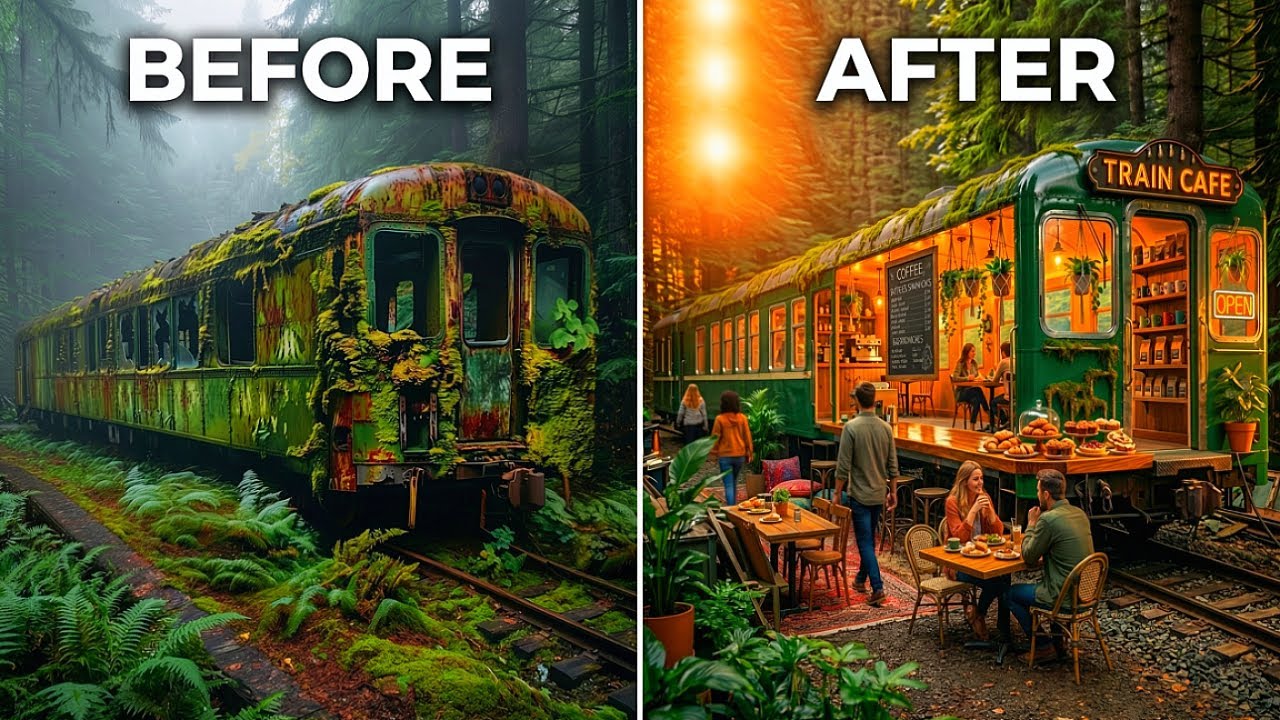 4K Epic Timelapse: Mossy Abandoned Train to Cozy Forest Cafe (AI Renovation Magic)