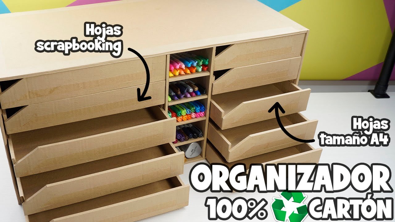 ORGANIZADOR DE CARTÓN CON CAJONES PARA SCRAPBOOKING