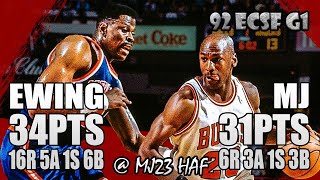 Michael Jordan vs Patrick Ewing Highlights (1992 ECSF Game 1) - 65pts Combine! A Lifelong Rivalry!