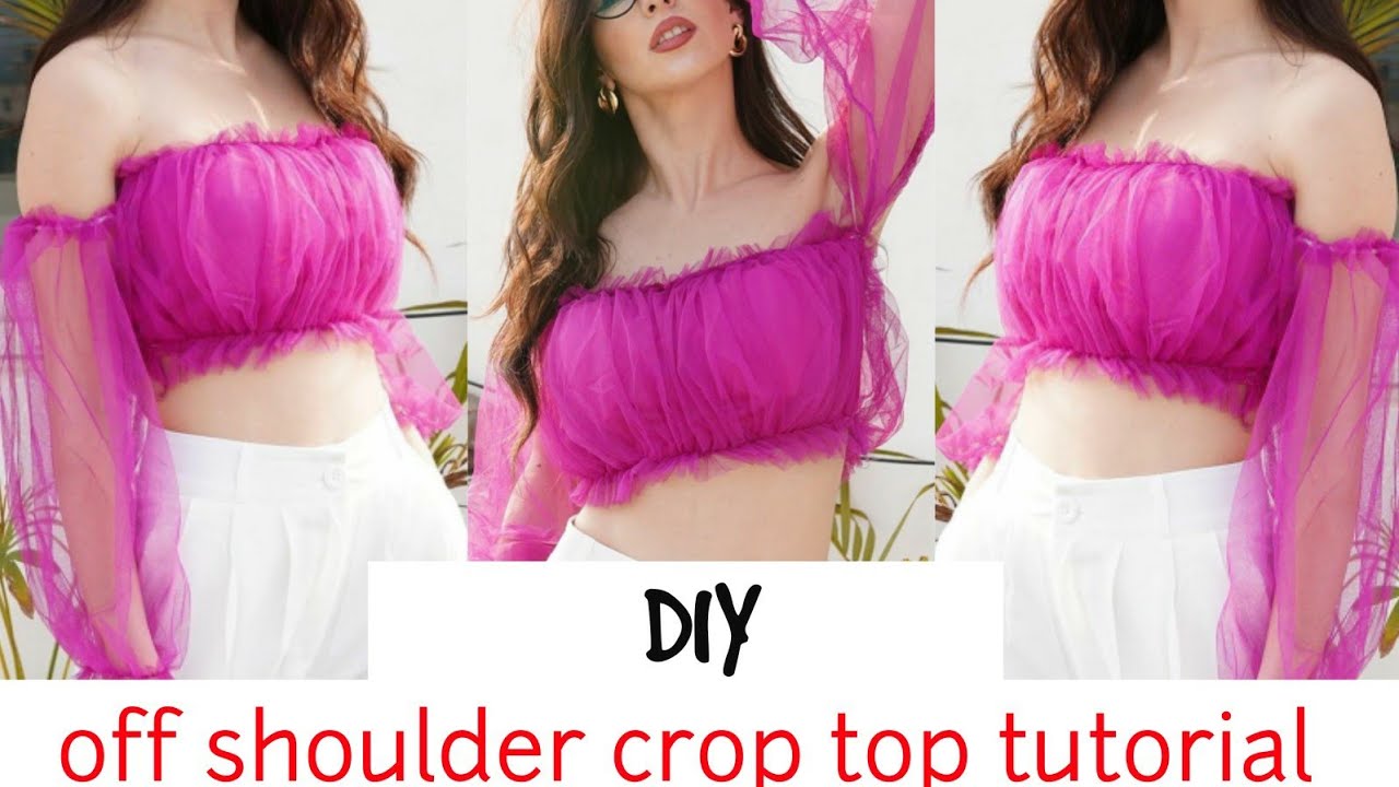 OFF SHOULDER CROP TOP with RUFFLE SLEEVES DESIGN CUTTING AND STITCHING | simple and stylish