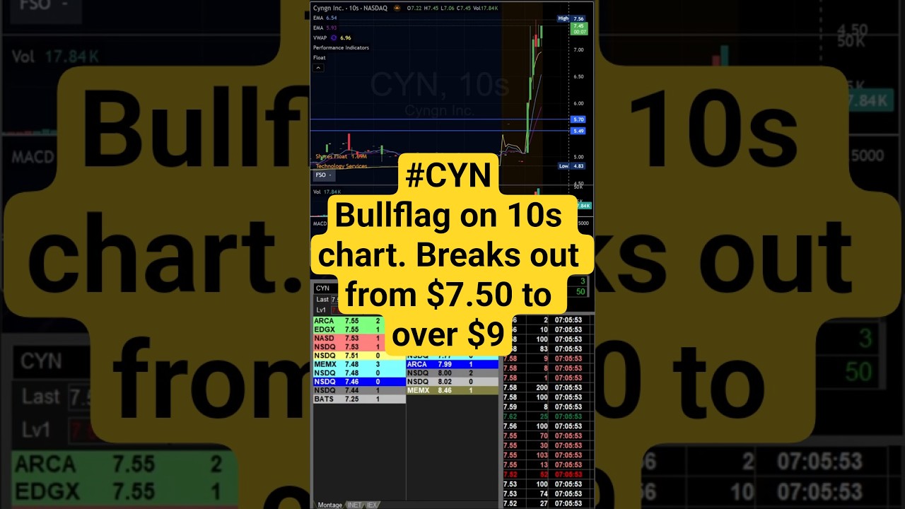 $CYN - Breaks out of bullflag on 10s chart! $7.50 to $9.10 