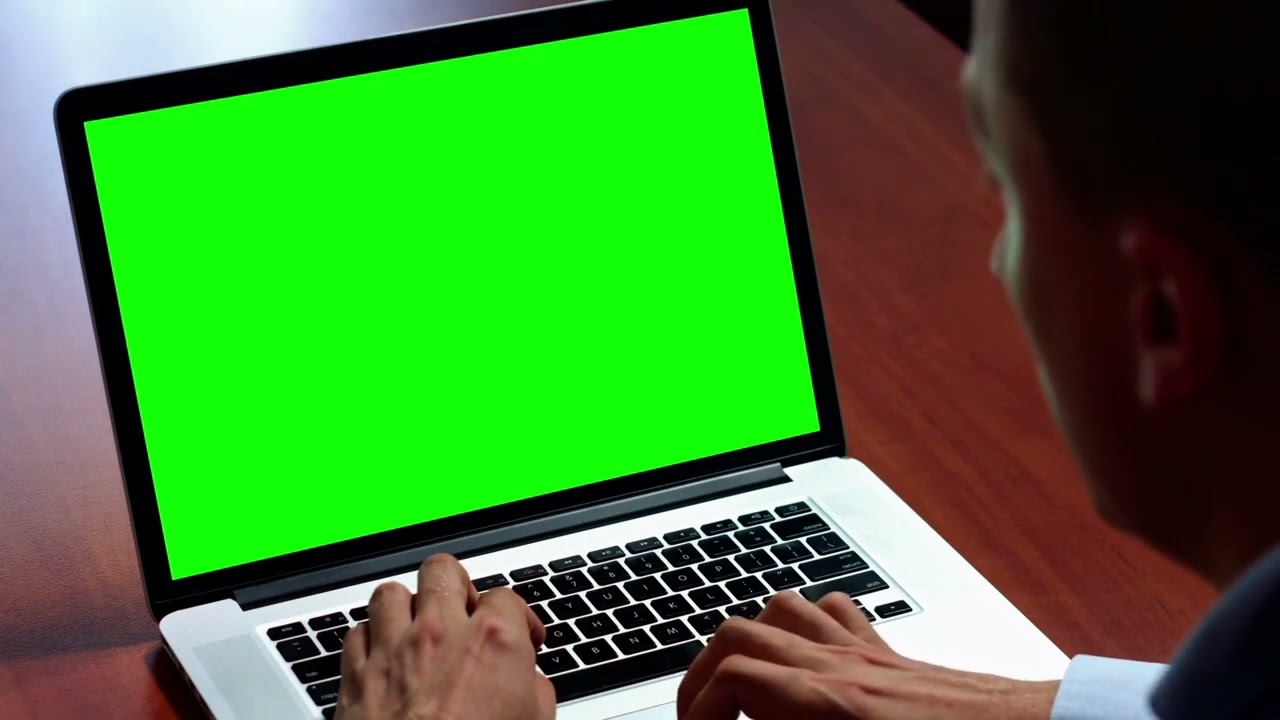 Green Screen Laptop PC Computer No Copyright Free To Use (Chroma Key)