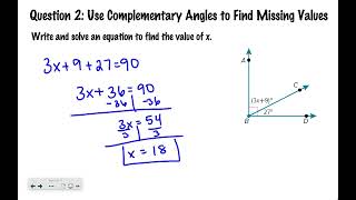 Pre-Algebra Lesson 11-2: Complementary and Supplementary Angles