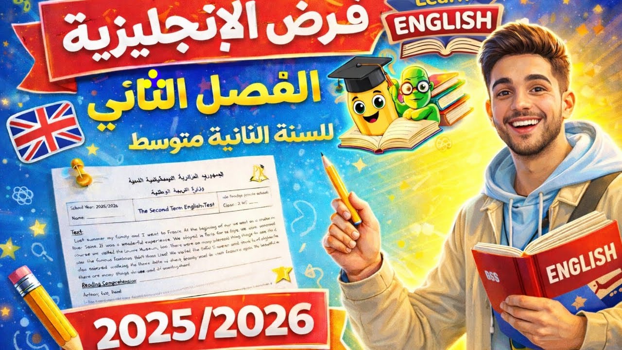 🔥 فرض الإنجليزية الفصل الثاني 2025/2026 للسنة الثانية متوسط | نموذج متوقع مع الحل