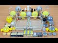 Pale YELLOW vs SILVER SLIME Mixing makeup and glitter into Clear Slime