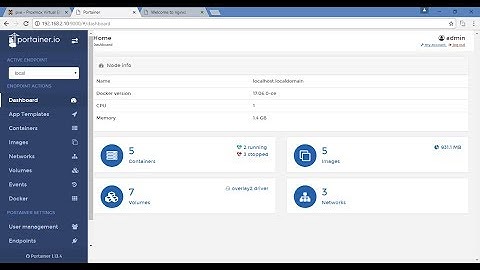 Portainer managing Docker containers in a Fedora VM on Proxmox VE 5.0