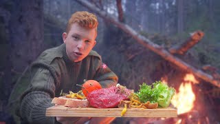2 days wild camping in the woods (bushcraft, fire, shelter, foodmukbang and much more)