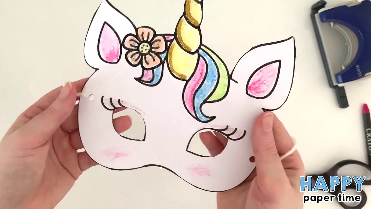 unicorn mask printable for coloring paper craft by happy paper time