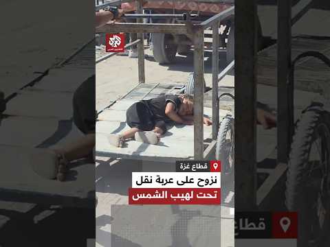 تحت أشعة الشمس الحارقة طفل يجر عربة ت قل طفلا آخر خلال رحلة نزوح قاسية من مدينة غزة