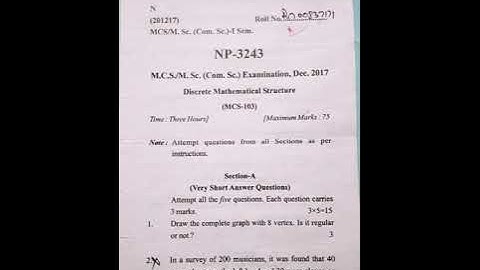 M. Sc./M.C.S. 1sem previous year paper at Discrete Mathematical Structure 2017