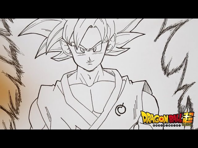 Arte de linha preto e branco de Goku Super Saiyan Mangaka