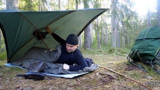 Bushcraft Poncho Tent  3 Days Solo Overnight  Minimal Gear  Green Wood Cooking