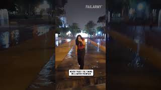 Woman Gets Soaked By Water Fountain